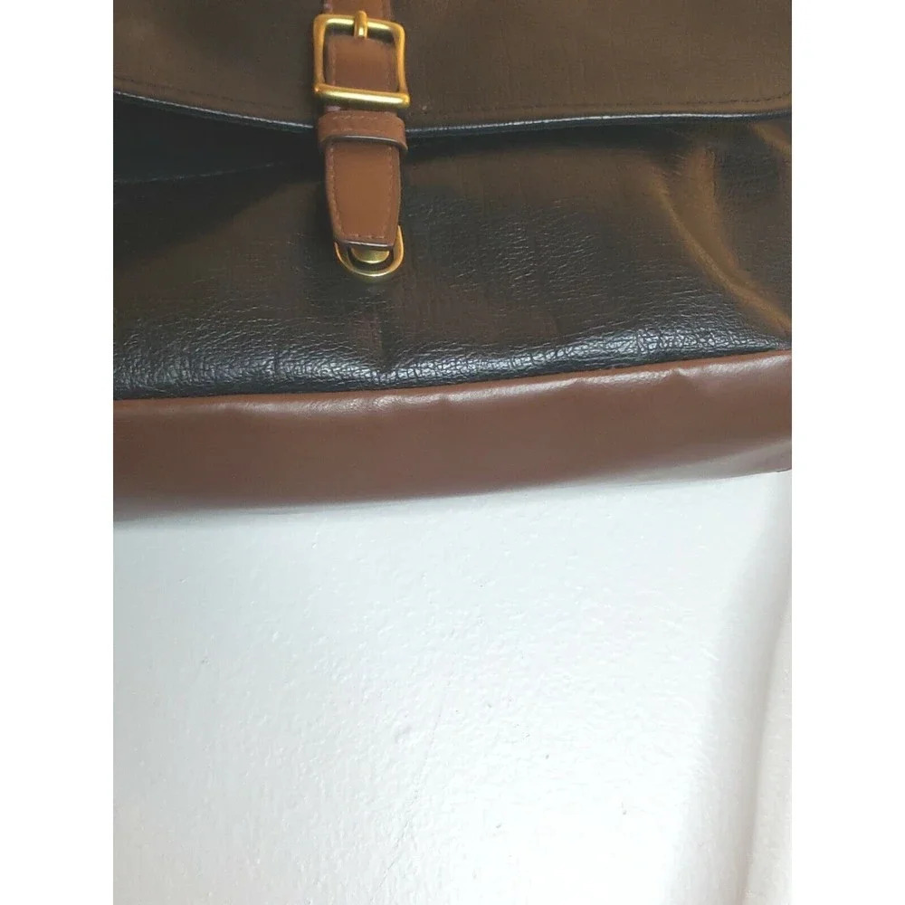 Fossil Evan Leather Commuter Crossbody Bag Black Brown Push Lock Closure 10x4" - Picture 4 of 10